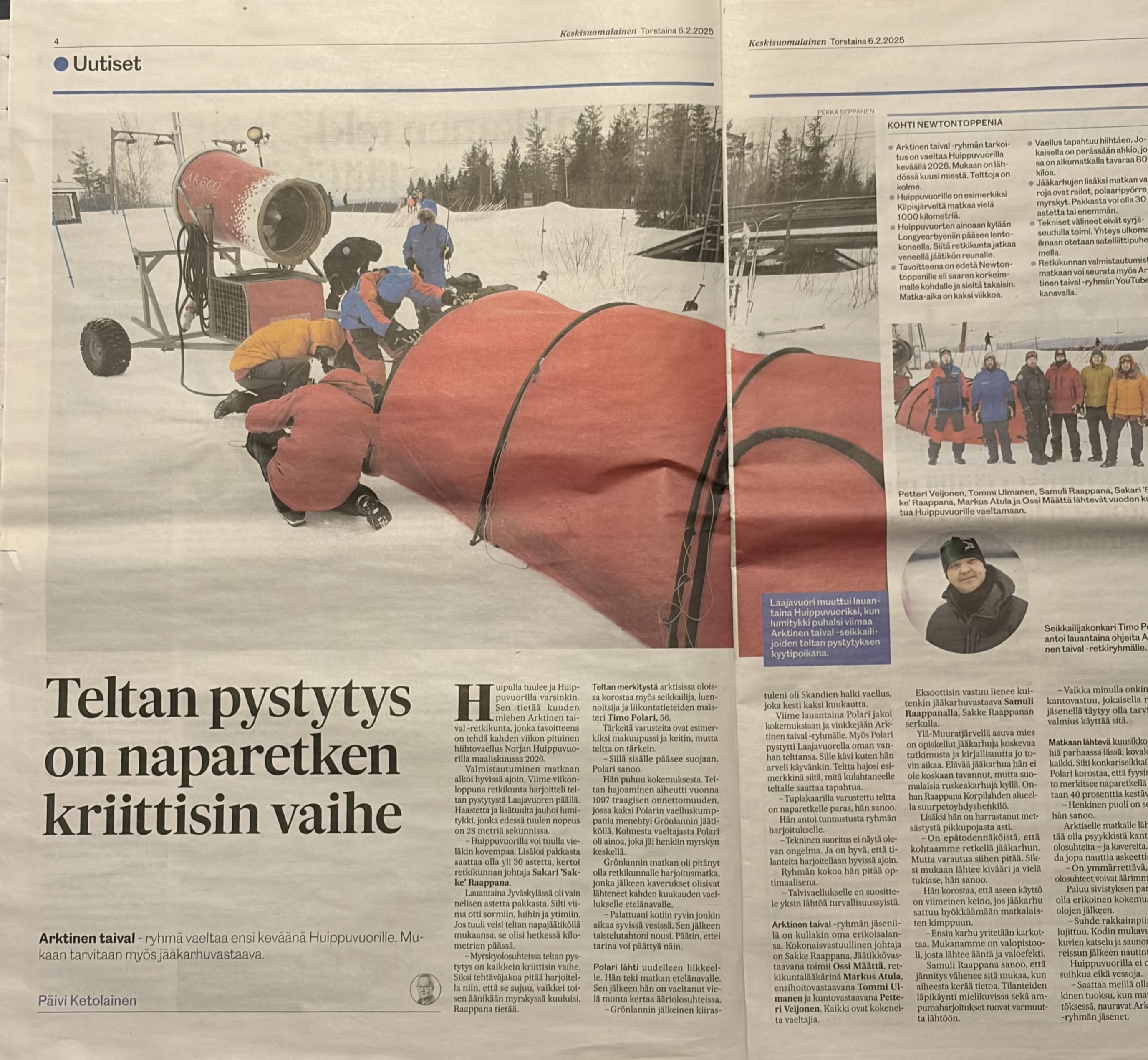Keskisuomalainen – Teltan pystytys on naparetken kriittisin vaihe